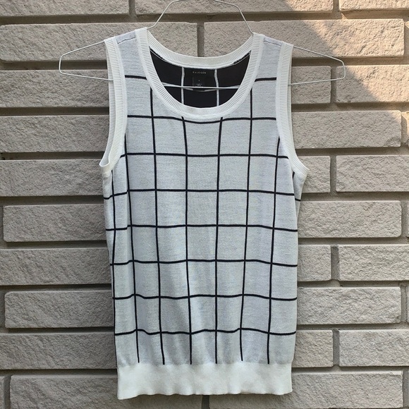 Halogen Off White/Blk Plaid Pullover Sweater Vest SzS - Picture 3 of 9